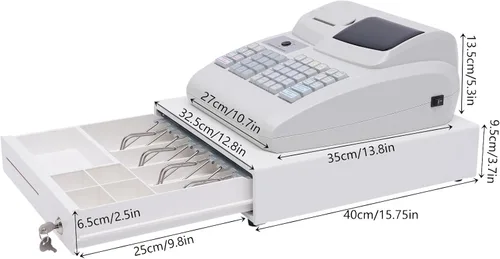 Vista 9 de Caja de cajón de caja registradora electrónica de 47 llaves, sistema de gestión de efectivo Pantalla LED de 6 dígitos, sistema de monedas