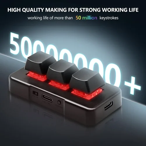 Vista 7 de EHOLY Teclado mecánico USB para juegos de 3 teclas, mini teclado personalizable macro programable, teclado OSU, combo de control de una tecla