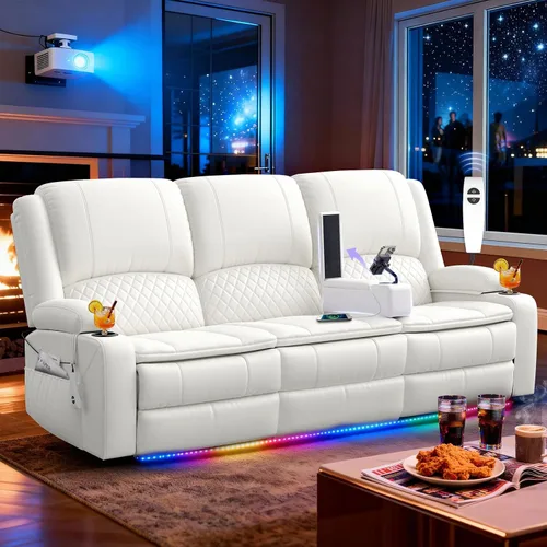 Vista 42 de Sofá reclinable de 3 plazas, sofá reclinable con consola elevable (tela, azul) Reclining Sofa with USB Removable Armrest, RV Sofa with Cup Holder