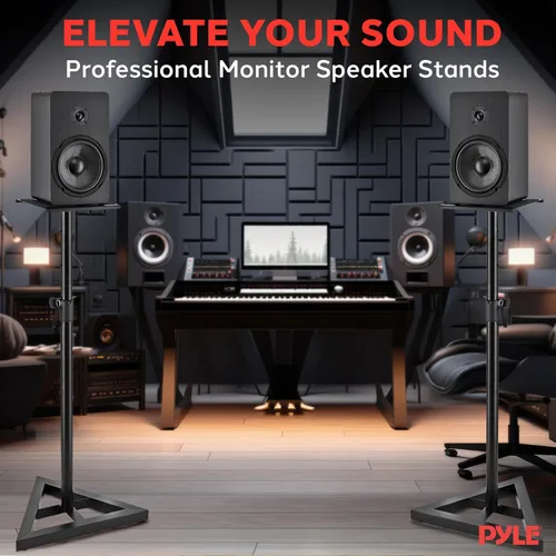 Vista 7 de Pyle Par de Soportes para Altavoces de Sonido - Soporte para Play 1 y 3, Altura Telescópica Ajustable de 26" - 52", Base Triangular de Tres Puntos