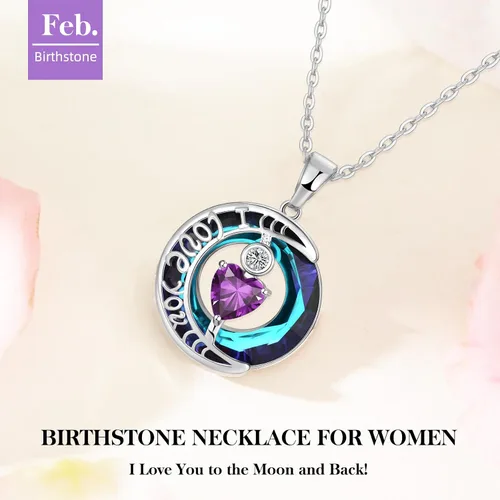 Vista 58 de Collares de cristal para mujer, regalos para aniversario de esposa, regalos de cumpleaños para mujeres, collar de zafiro azul con la frase "I Love
