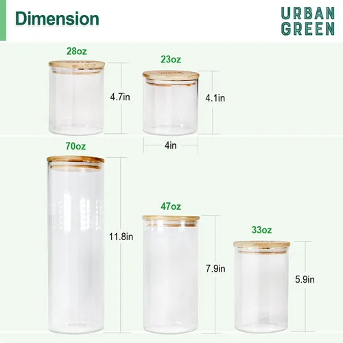 Vista 3 de Botes de vidrio Urban Green con tapas herméticas, Botes de vidrio herméticos con tapas con candado, (Bambú-20oz-30oz)