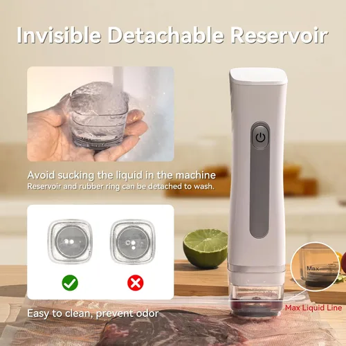 Vista 5 de Máquina selladora al vacío inalámbrica compacta para conservación de alimentos con 30 bolsas reutilizables de almacenamiento al vacío