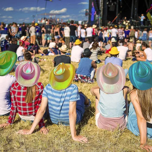 Vista 6 de SoJourner Bags Sombrero de vaquero espacial con purpurina brillante, divertido sombrero de vaquera holográfico metálico para fiesta