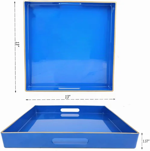 Vista 3 de Spsyrine Bandeja Decorativa Azul para Sala de Estar, Bandeja Cuadrada Moderna de Plástico para Servir Café para Mesa Otomana Baño Cocina, 13"*13