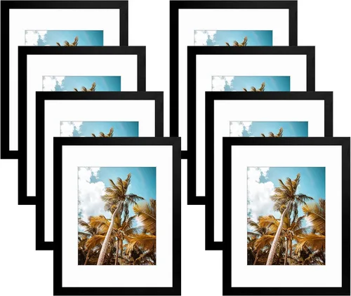 Vista 110 de Frametory, Marco de fotos de 11 x 14 pulgadas con paspartú para fotos de 8 x 10 pulgadas, moldeado ancho de vidrio de alta definición, accesorios