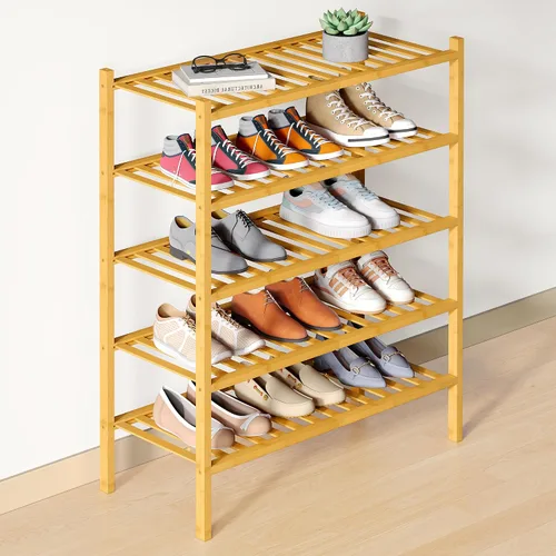 Vista 91 de Smiry Zapatero de bambú para armario, organizador de zapatos de madera de 3 niveles, estante apilable de almacenamiento de zapatos de madera