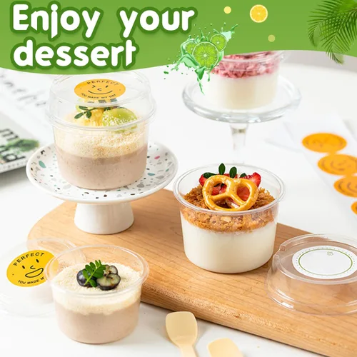 Vista 6 de Alaeseje Paquete de 50 tazas de postre de plástico de 8 onzas con tapas, vasos de plástico desechables, tazas de yogur transparente para helado