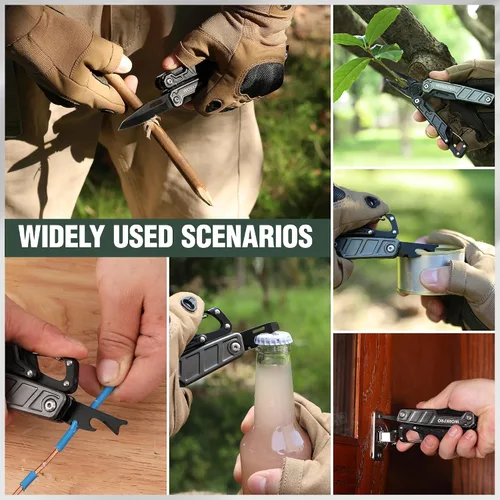 Vista 7 de WORKPRO Multiherramienta de 11 en 1 con alicates, clip de bolsillo y funda - Cuchillo multiuso EDC con cierre de seguridad - Cuchillo de bolsillo