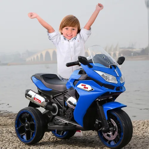 Vista 8 de TAMCO - Motocicleta eléctrica para niños con 3 ruedas, recargable, con ruedas ligeras (azul)