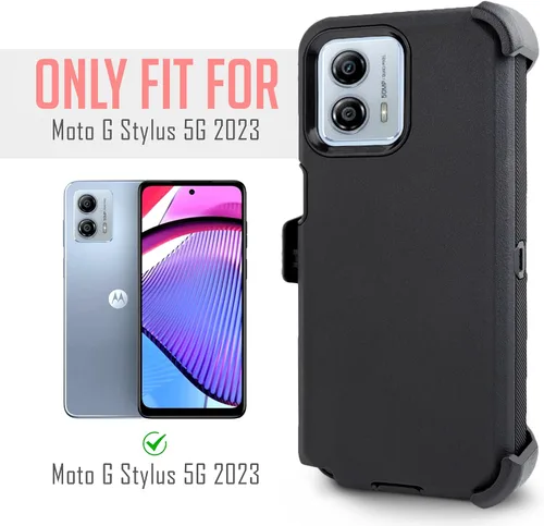 Vista 5 de Funda para Motorola Moto G Stylus 5G 2023 [no para la versión 2022], con funda de clip para cinturón, protección de cuerpo completo resistente Negro