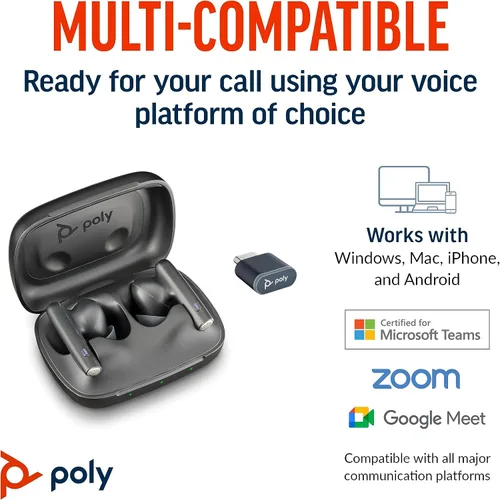 Vista 6 de Poly Voyager Free 60 UC True Wireless Earbuds (Plantronics) – Micrófonos con cancelación de ruido para llamadas claras – ANC – Estuche de carga