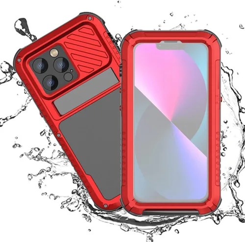 Vista 8 de Funda impermeable para iPhone 14 para iPhone 14 bajo el agua, funda metálica para iPhone 14 con protector de pantalla, soporte militar, cuerpo Negro