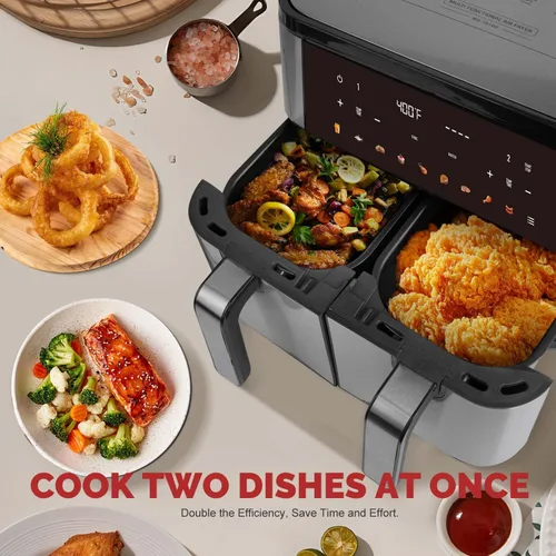 Vista 3 de Freidora de aire DualZone de 10 cuartos de galón con 2 cestas de freír independientes, controles SYNC y Match Cook Aplicar a verduras, alimentos