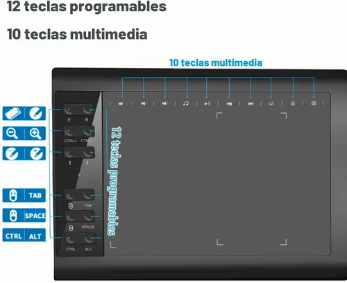 Vista 3 de Tableta de dibujo gráfico, tableta de escritura digital de 10 x 6 pulgadas con 8192 niveles de lápiz óptico para PC/Mac/Android 5.0 y superior