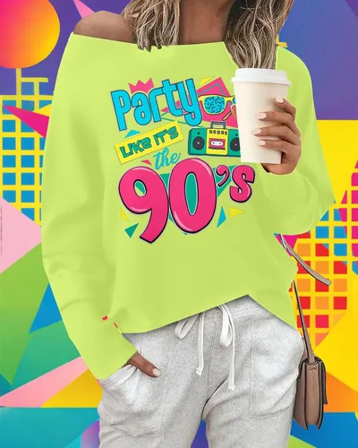 Vista 4 de MNLYBABY Traje de los años 80 para mujer, camiseta de discoteca con hombros descubiertos, estilo vintage de los años 80, neón "I Love The 80's Top