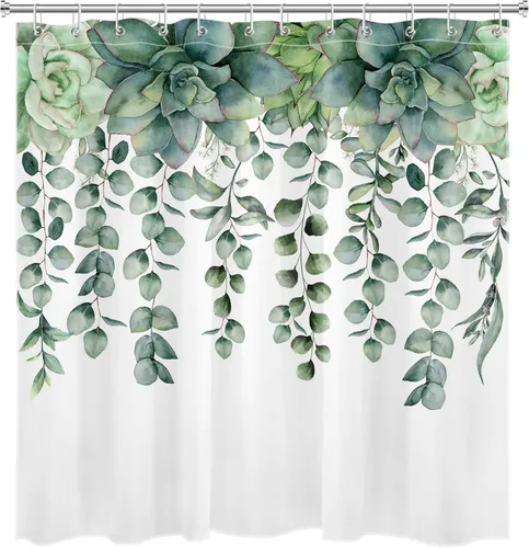 Vista 33 de Cortina de ducha con diseño bohemio de plantas y flores de acuarela sobre fondo beige, cortina de ducha de baño con hojas naturales, cortina