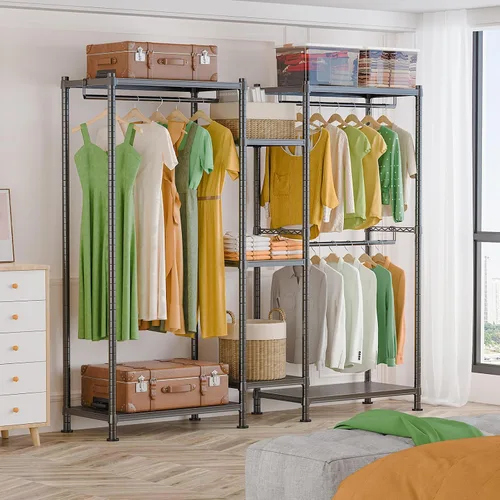 Vista 5 de LEHOM G6 Perchero resistente independiente con estantes, sistema de almacenamiento de armario de ropa de metal para colgar ropa, 76.8 pulgadas