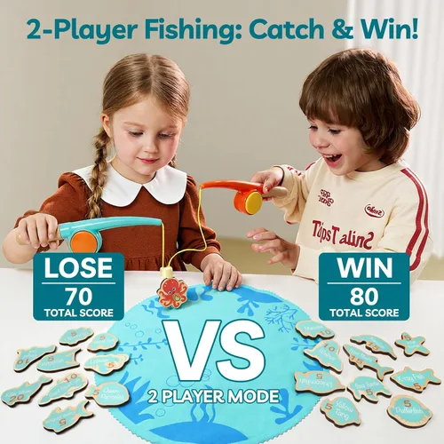 Vista 5 de TOP BRIGHT Juego Montessori de Pesca para Niños Pequeños - Juguetes Magnéticos de Pesca de Madera para Niños de 3 Años, Regalo para Niñas y Niños