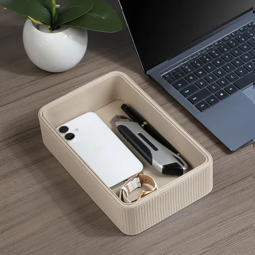 Vista 3 de Pequeña bandeja de valet para llaves, mesita de noche, organizador Beige