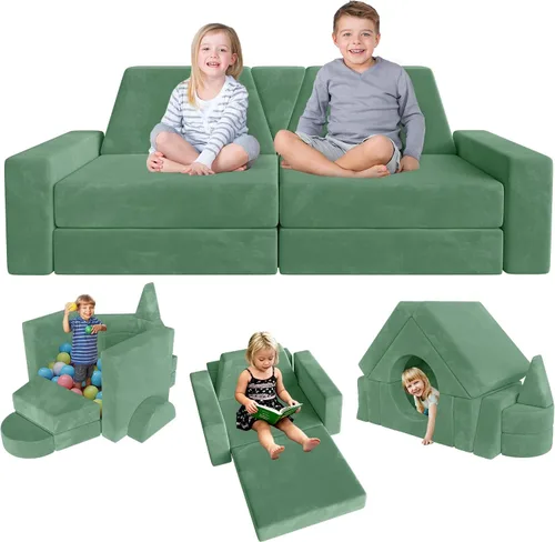 Vista 13 de 15 piezas Sofá de juego modular para niños, Sofá para niños pequeños y niños, sofás para niños pequeños, Kit de construcción de fortalezas con sofás