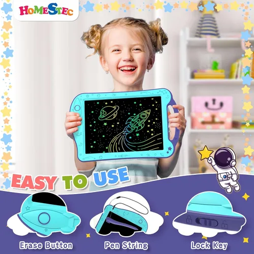 Vista 2 de [Certificado por ClimatePartner] HOMESTEC Astrodraw - Bloc de dibujo LCD colorido para niños, tablero de garabatos para niños de 3, 4, 5, 6 años