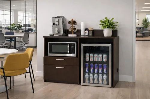 Vista 4 de BREAKtime Gabinete de estación de café con mini nevera y espacio para microondas, cocina comercial para sala de descanso, totalmente montado, 48