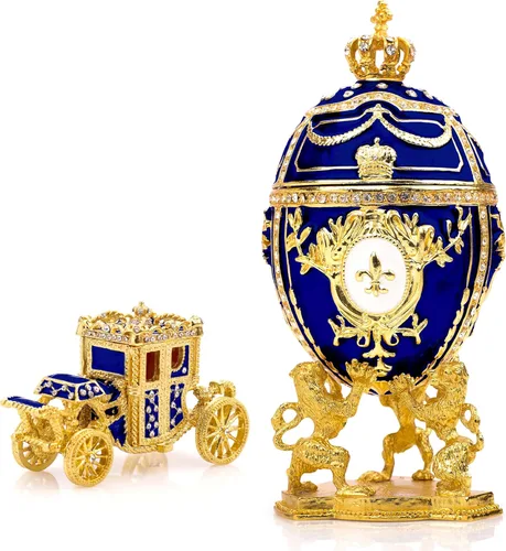 Vista 17 de Réplica decorativa de huevo de Pascua ruso extra grande de 6.6 pulgadas, pintada a mano, caja de joyería y baratijas para la mejor decoración