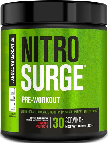 Vista 25 de Jacked Factory NITROSURGE Suplemento Pre Entrenamiento - Energía Sin Límites, Ganancias Instantáneas de Fuerza, Enfoque Claro, Bombeos Intensos