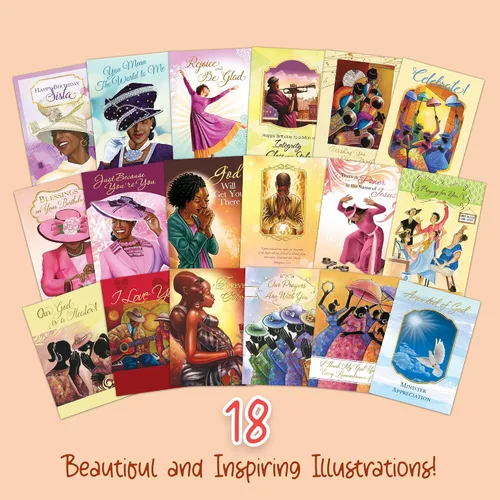 Vista 2 de Surtido de tarjetas de felicitación cristianas afroamericanas – Juego de 18 tarjetas inspiradoras con sobres – Cumpleaños, aliento, recuperarse