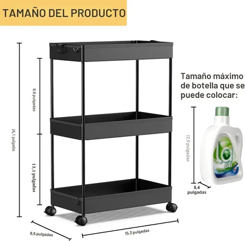 Vista 4 de SPACEKEEPER Carrito de Almacenamiento Rodante de 3 Niveles Organizadores de Carrito de Baño con Ruedas Organización de Cuarto de Lavandería Unidad