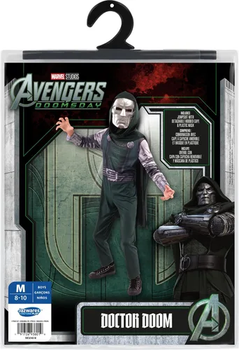 Vista 2 de Marvel Doctor Doom - Disfraz oficial de Halloween para jóvenes, overol impreso de alta calidad con máscara de plástico