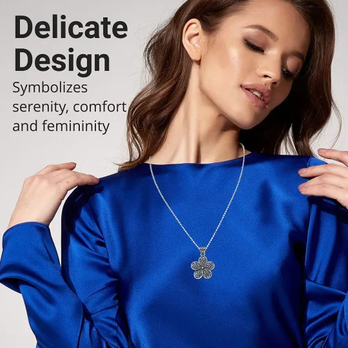Vista 2 de Shop LC - Colgante de flor de plata de ley 925, collares con colgante de filigrana floral para mujer, joyería de disfraz para mujeres, regalos