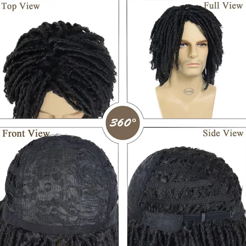 Vista 3 de GNIMEGIL - Pelucas cortas trenzadas para hombre Afro Bob, cabello negro trenzado en crochet, diadema con rastas, fibra sintética natural, capas