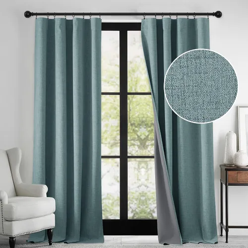 Vista 25 de RYB HOME Cortinas de lino texturizado 100% opacas de 84 pulgadas de largo, aislamiento térmico, privacidad, ahorro de energía para dormitorio, sala