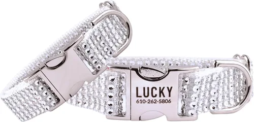 Vista 17 de Collar de perro con diamantes de imitación, hebilla grabada y opciones de correa, collares de perro brillantes a la moda, joyas brillantes