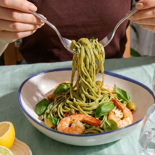 Vista 9 de Morelli Pasta italiana orgánica de ajo y albahaca Linguine - Pasta gourmet hecha a mano en pequeños lotes, sémola de trigo duro, Al Dente, pasta