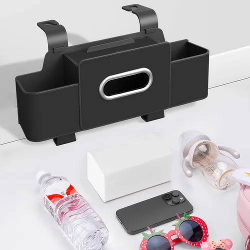Vista 7 de Organizador de asiento trasero de automóvil con 1 paquete de 80 pañuelos, caja de pañuelos para el respaldo del asiento del automóvil y gancho