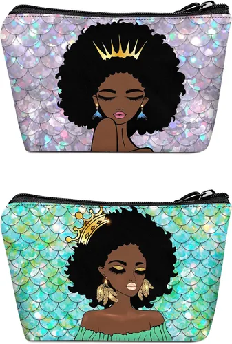 Vista 14 de Bolsa de maquillaje Melanin para mujer, bolsa de cosméticos impresa portátil, bolsa de aseo de viaje, bolsa organizadora de maquillaje para mujeres