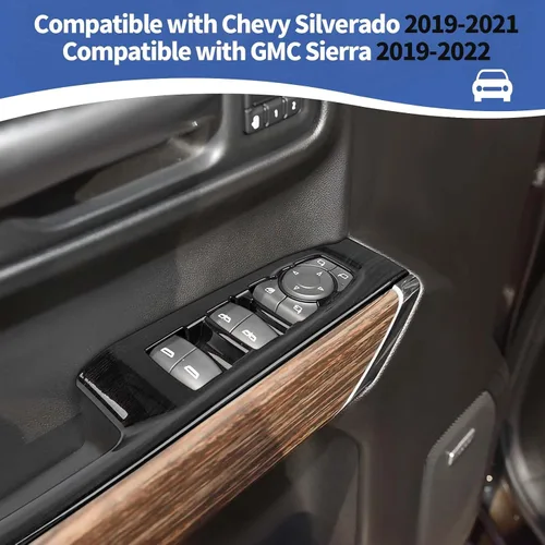 Vista 4 de RT-TCZ Panel de interruptor de ventana eléctrica Silverado para Chevy Silverado 2019-2021 para GMC Sierra 2019-2022, accesorios interiores de grano
