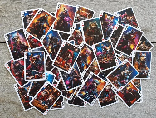 Vista 4 de Cyberpunk Gatos y Perros Biker Gang Playing Cards (Poker Deck 54 Cartas Todas Diferentes) Steampunk Tough Biker Cyberpunk Gang Card Jugando Gatos