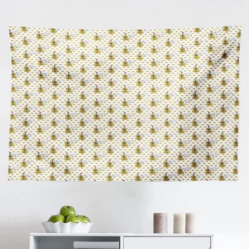 Vista 3 de Ambesonne Guitar Tapestry, Hand Drawn Style Pattern with Musical Instruments Notes Polka Dots Retro, Fabric Wall Hanging Decor for Bedroom Living