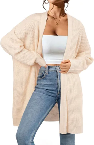 Vista 2 de Suéteres tipo cárdigan de gran tamaño para mujer, de punto gofre, de talla grande, con frente abierto, suéter grueso, largo, suelto, para invierno