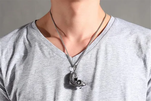 Vista 6 de PAMTIER Collar con colgante de amuleto de carpa Koi chino con signo de la suerte vintage unisex