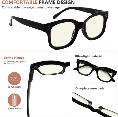 Vista 5 de Eyekepper Gafas de lectura para mujeres con bloqueo de luz azul, diseño retro, lectores de computadora - negro Negro-2002