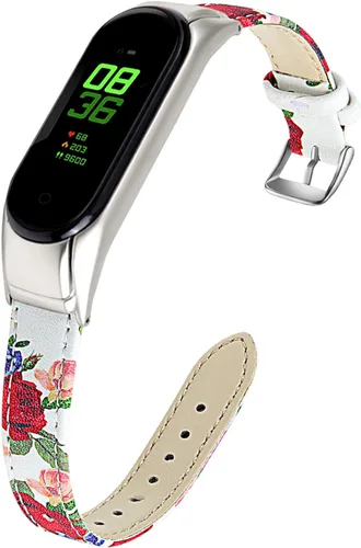 Vista 8 de Mi Band 3 Correa de muñeca, 5.512 in a 7.992 in, correa de cuero genuino, elegante patrón de flores, correa de cuero de repuesto delgada, correa