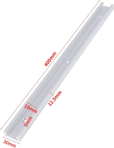 Vista 5 de Pista universal en T de aleación de aluminio de 15.74 pulgadas/15.748 in, pista de ranura en T de doble corte con agujeros de montaje preperforados