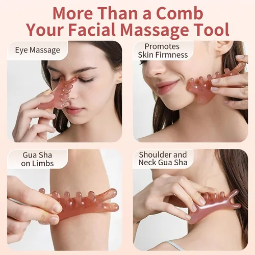 Vista 2 de TAIHI Gua Sha - Peine de masaje, masajeador de cuero cabelludo 4 en 1, herramienta facial para cuello, cuerpo, drenaje linfático, alivio de tensión