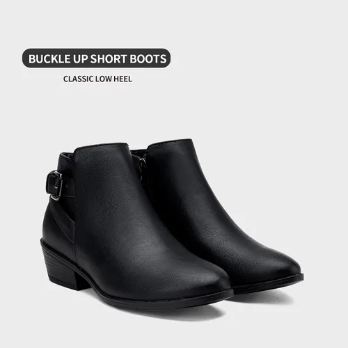 Vista 5 de VEPOSE botas al tobillo para mujer con tacón bajo y grueso, con perforaciones, botas de vaquero