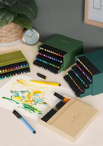 Vista 5 de Faber-Castell Art & Graphic Pitt Artist Pen Brush India Ink Pen, multicolor, caja de estudio de 60 unidades, para arte, manualidades, dibujo